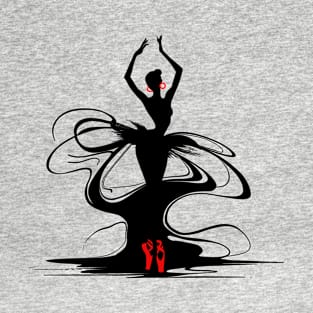 Silhouette of a Dancer in Red Shoes T-Shirt